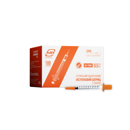 Шприц інсуліновий МР MedPlast, 0,5мл U-100 29G 0,33*12,7